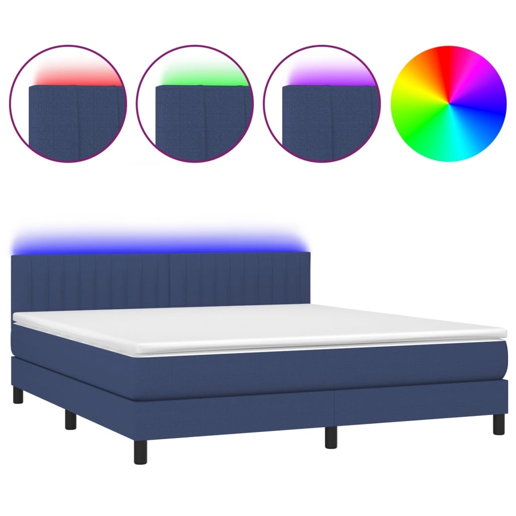 vidaXL Boxspringbett mit Matratze & LED Blau 180x200 cm Stoff Image