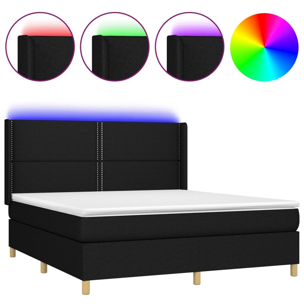 vidaXL Boxspringbett mit Matratze & LED Schwarz 160x200 cm Stoff Image