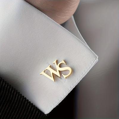 "TEMU Custom Pair Of Golden-tone Stainless Steel Cufflinks With Personalized Initial "ws" - Sleek 's Shirts, & Stylish Men's Accessory" Image