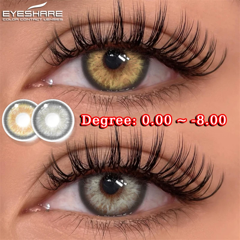 EYESHARE Farbkontaktlinsen mit verschreibungspflichtigen natürlichen braunen Linsen mit Grad Yaerly Grey Myopie farbige Kontaktlinsen 2 Stück Image