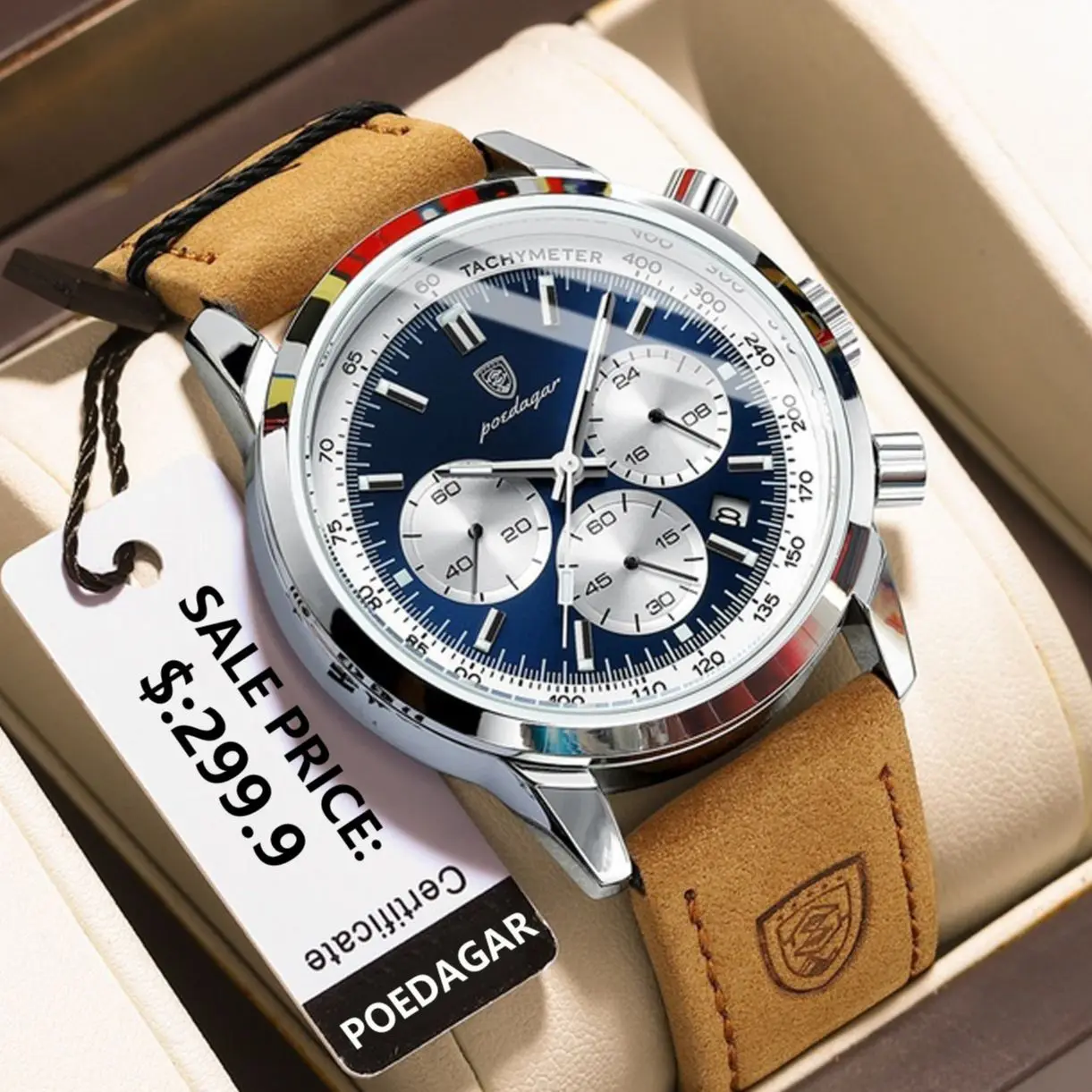 POEDAGAR Sport herren Quarzuhr Wasserdicht Leucht Chronograph Mann Uhr Luxus Mode Leder Uhren Für Männer Reloj Hombre Image