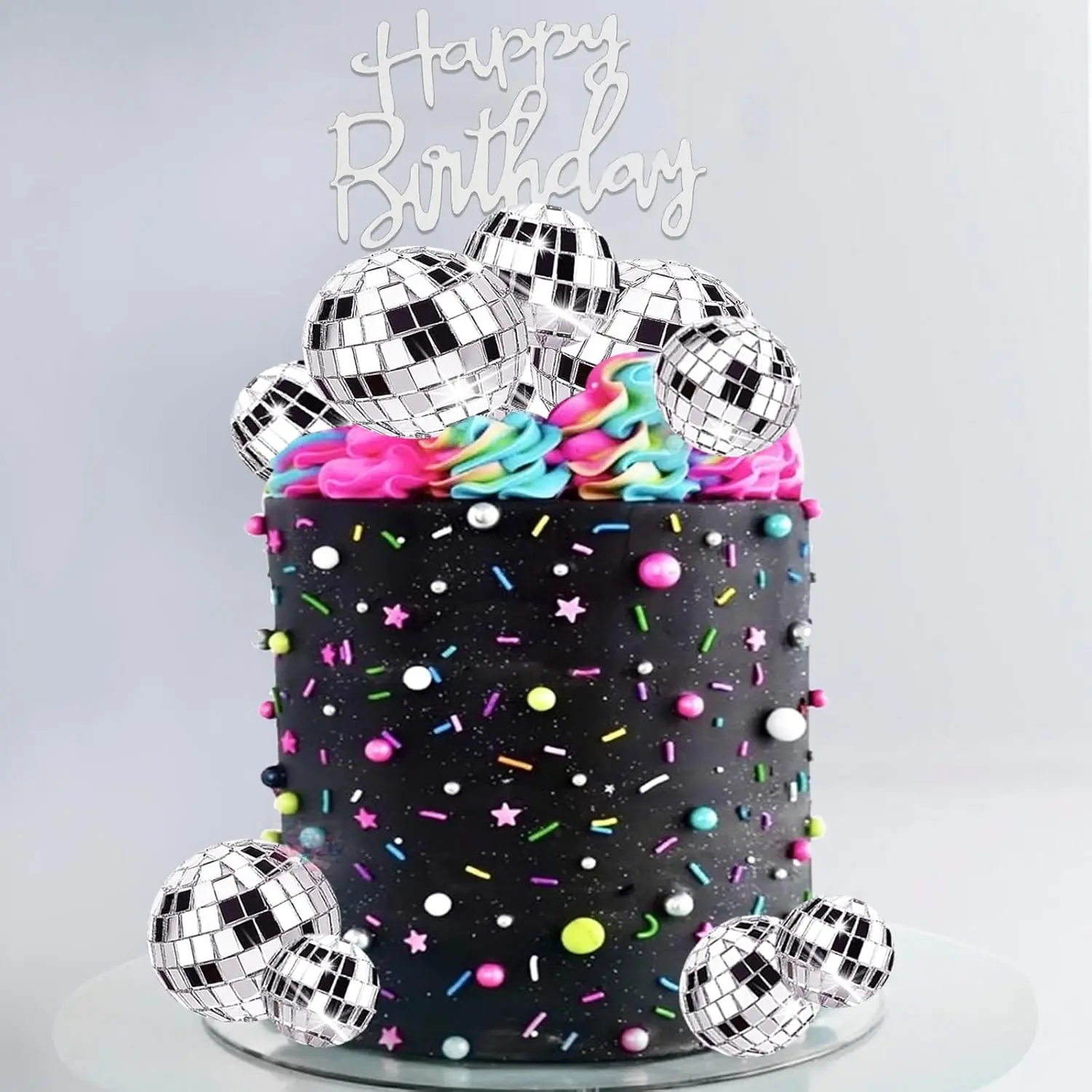 23 Pcs decorazione della torta della palla della discoteca, Topper della torta della palla dello specchio ornamenti della palla della discoteca del partito a tema degli anni '70 per la musica di ballo