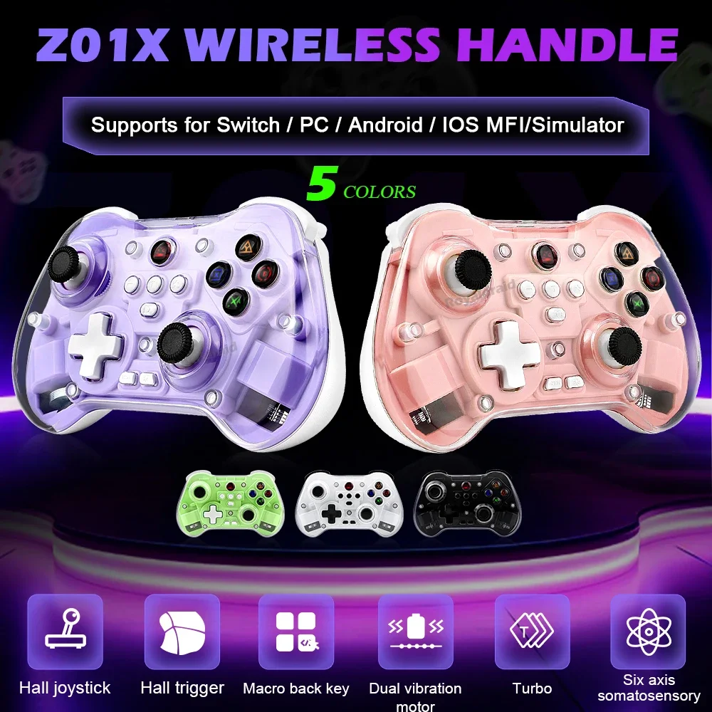 Z01X Transparenter BT-Gaming-Controller mit Hall-Effekt Kabelloser Joystick Gamepad für Switch/PC/Windows/iOS/Mac/Handy/Android Image