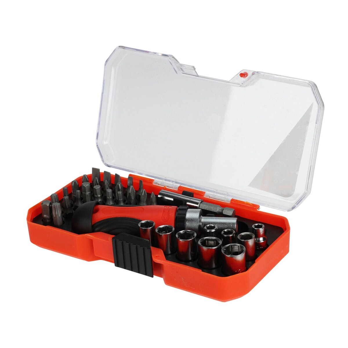 WellHome - 25-teiliges orange-schwarzes TPR-Ratschenschraubendreher-Set Image