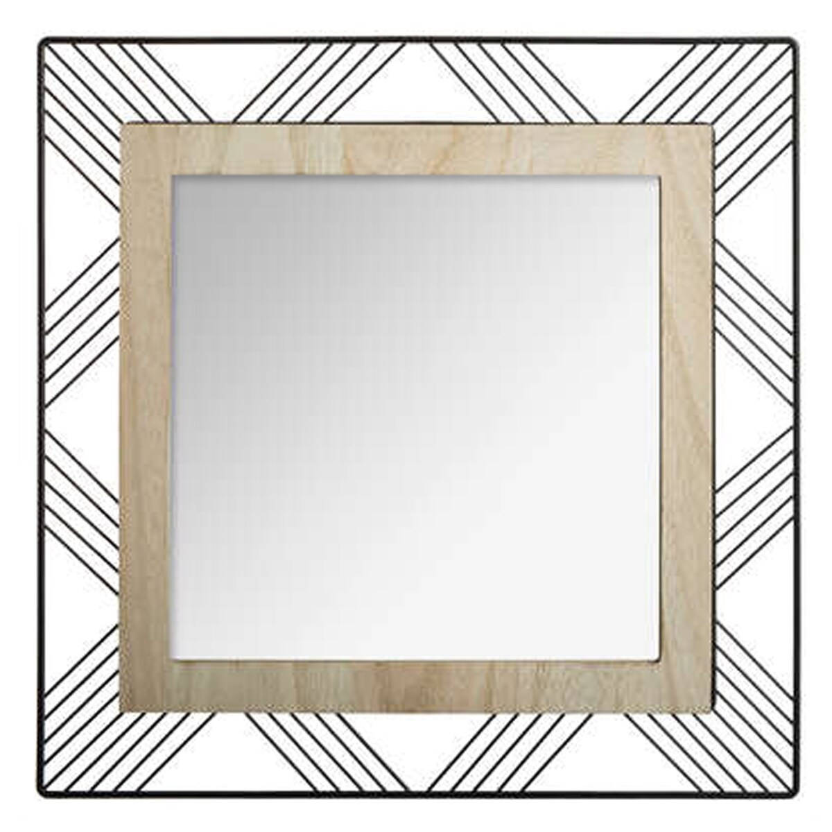 WellHome - Quadratischer Spiegel aus Metall und Holz 45,5 x 2 x 45,5 cm Image