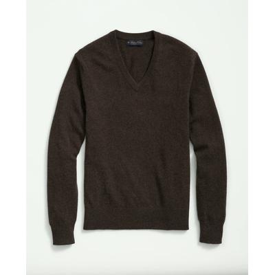 Brooks Brothers Men's 3-Ply Cashmere V-Neck Sweater | Dark Brown | Size XS