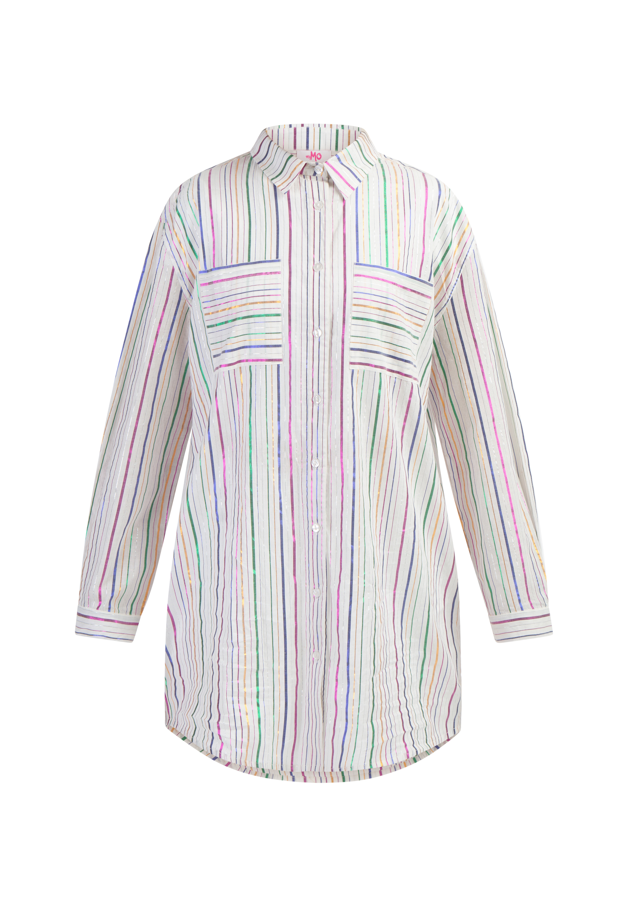 Mymo Hemdblusenkleid Damen Weiss Mehrfarbige Streifen Image