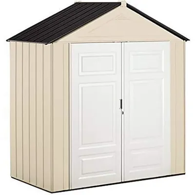 Rubbermaid Resin Weather Resistant Outdoor Storage Shed, 7 x 3.5 ft., Maple/Sandstone, for