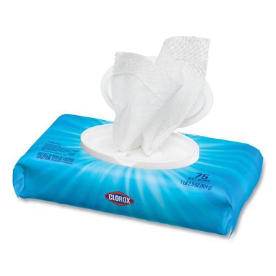 Clorox 31404 Disinfecting Wipes, Easy Pull Pack, 1-Ply, 8 x 7, Lemon Scent, White, 75 Towels/Box CLO31404