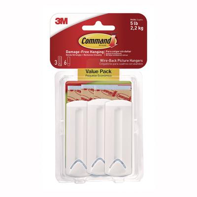 Command Wire-Backed Picture Hanging Hooks, Plastic, White, Supports 5 lbs, 3/Pack (MMM70005152874)