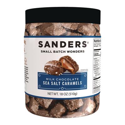 Sanders Small Batch Wonders Milk Chocolate Sea Salt Caramels, 18 oz Tub (NDEMRY30986)