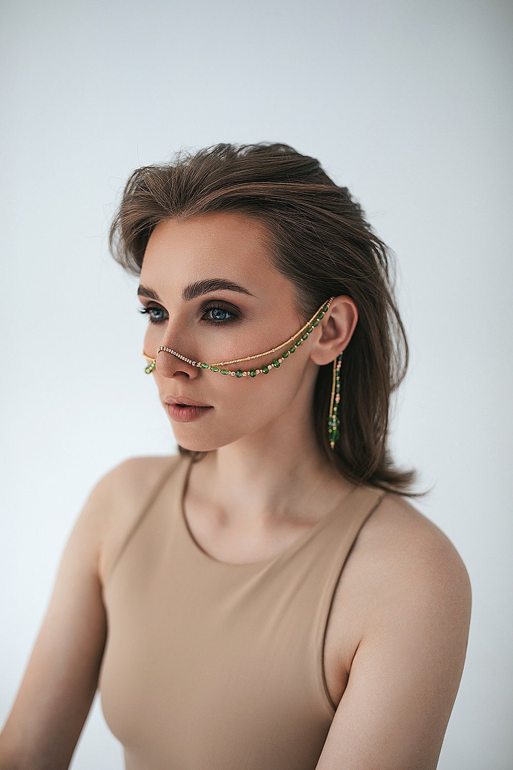 Gioielli con catena per il viso, Gioielli per il viso, Gioielli per il corpo, Gioielli per festival, Catena per il viso, Bigiotteria, maschera per il