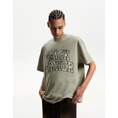 Bershka Short Sleeve T-Shirt With Print Men Xl Khaki