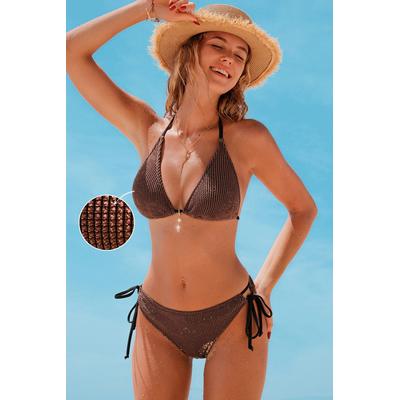 Oceanside Charm Brown Halterneck Bikini Set