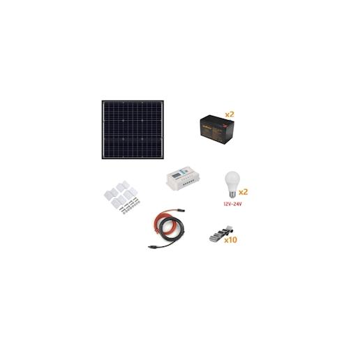 Alcapower 50-W-Photovoltaik-Insel-Kit – Kit mit Solarpanel, Laderegler, Glühbirnen und Installationszubehör