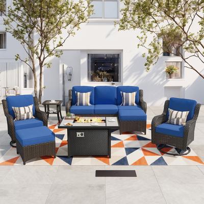 OVIOS 7-piece Patio Swivel Chair Set with 42" Fire Table