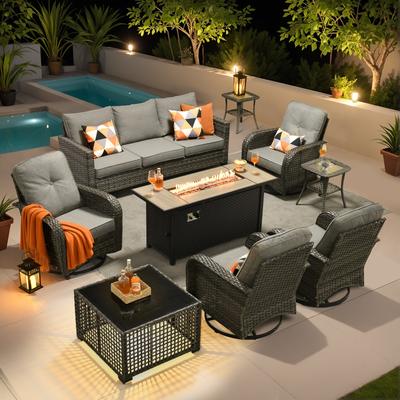 OVIOS 9-piece Patio Swivel Chair Set with 54" Fire Table