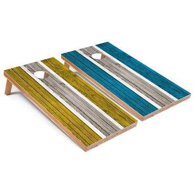 Yellow and Turquoise Striped Cornhole Board Set