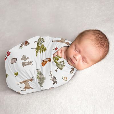 Sweet Jojo Designs Woodland Forest Animals Boy Girl Unisex/Gender Neutral Baby Swaddle Receiving Blanket Bear Watercolor Friends