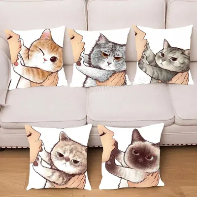 1pc Cartoon Katze Weigert EINEN Kuss Kissen Fall Platz Schlafzimmer Sofa Freizeit Komfort Kissen Image