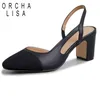ORCHALISA Beige Weiß Schwarz Frühling Frauen Sandalen Full Grain Leder Runde Kappe Block Heels Zurück Strap Casual Große Größe 33-42 S3081
