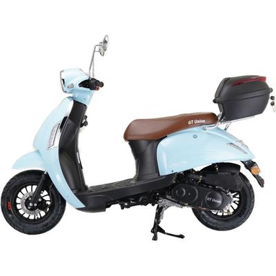 Motorroller GT UNION "Massimo 45", blau (blau matt, schwarz), Motorroller & Mofas, mit Topcase, 45 km/h, Luftgekühlter Motor, B:67cm H:115cm L:189cm