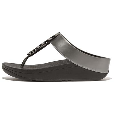 Dianette FITFLOP "HALO BEAD-CIRCLE METALLIC TOE-POST SANDALS", Damen, Gr. 39, pewter schwarz, altsilberfarben, Lederimit