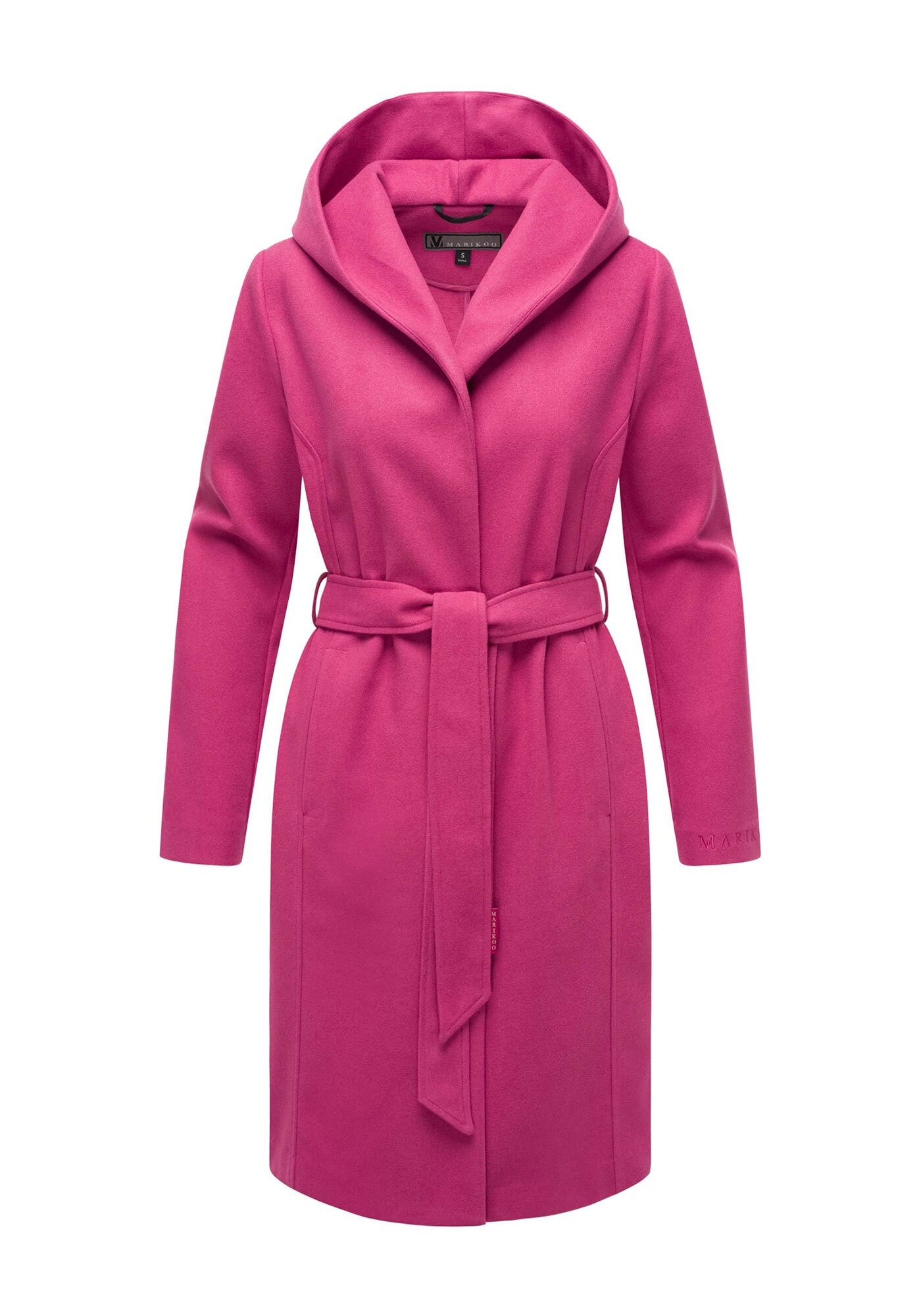 Kurzmantel MARIKOO "Kailii", Damen, Gr. L, rosa (sweet berry), 90% Polyester, 10% Viskose, Mäntel Kurzmantel, Eleganter Wickel Mantel mit Taillengürtel und Oversized Hood Kapuze