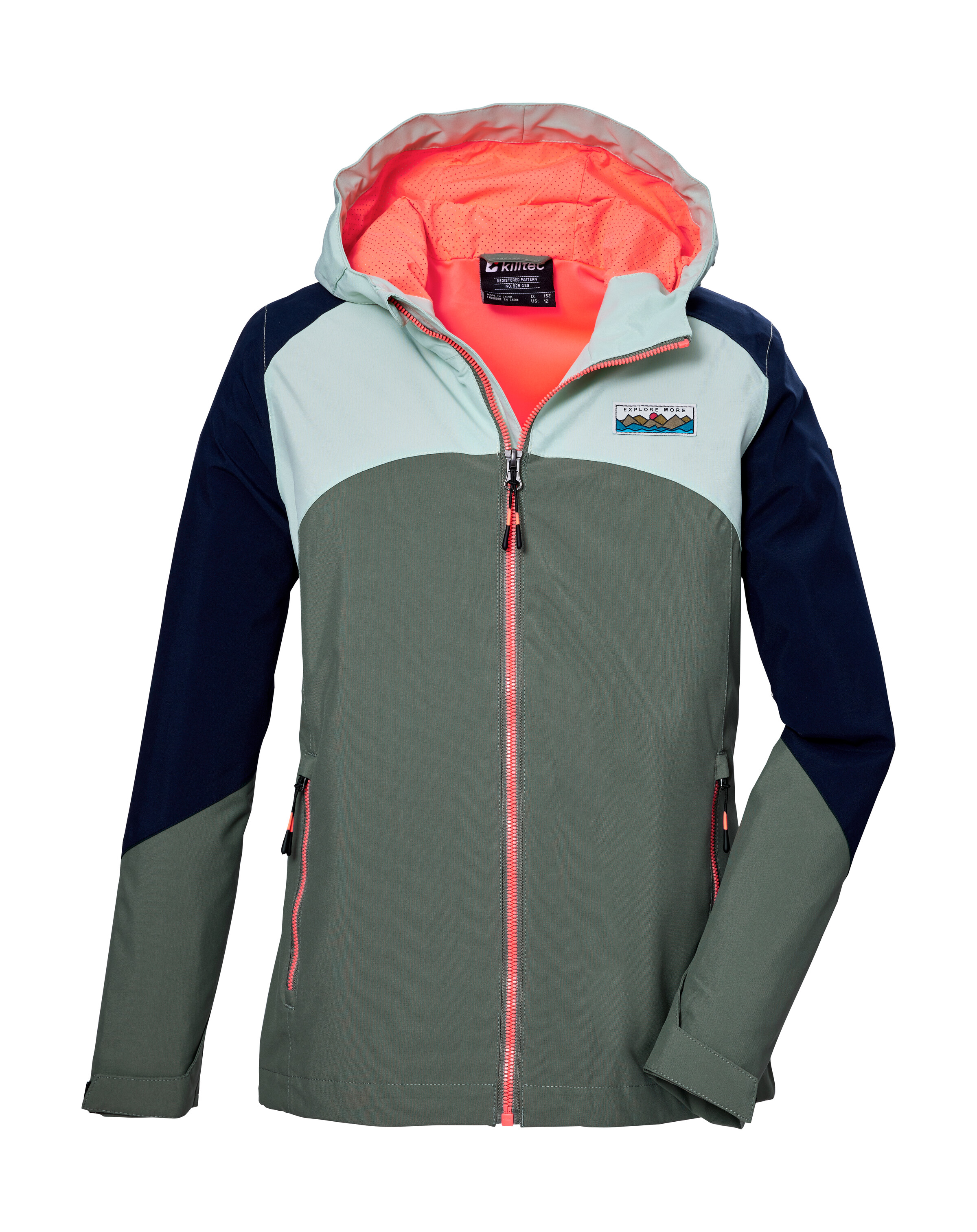 Funktionsjacke KILLTEC "KOS 150 GRLS JCKT", Kinder, Gr. 128, grün (olivgrün), Oberstoff: 100% Polyester, Futter: 100% Polyester, Sportlich, Jacken, Wind- und wasserdichte Kinderjacke mit verstellbarer Kapuze, PFAS-frei Image