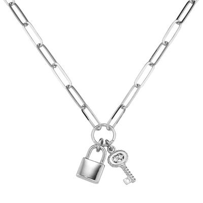 Collier SMART JEWEL "mit Anhänger Schloss und Schlüssel, Silber 925", silber, Halsketten, Damen, 48cm, Silber 925 (Sterl