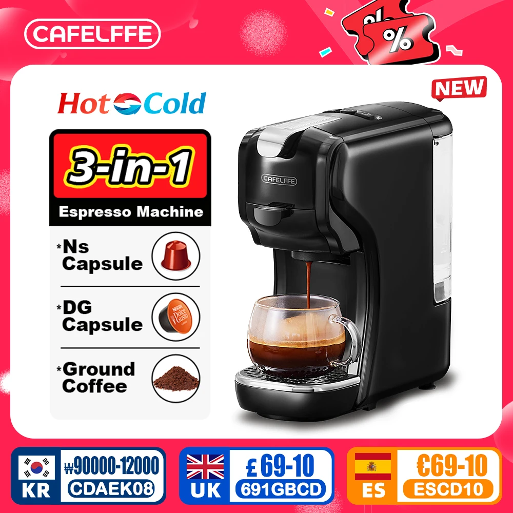 Cafelffe-Machine à café à capsules, machine à expresso DG Cappuccino Nes, cadeau pour les amoureux, papa, colonne vertébrale, 19 bars, chaud, froid