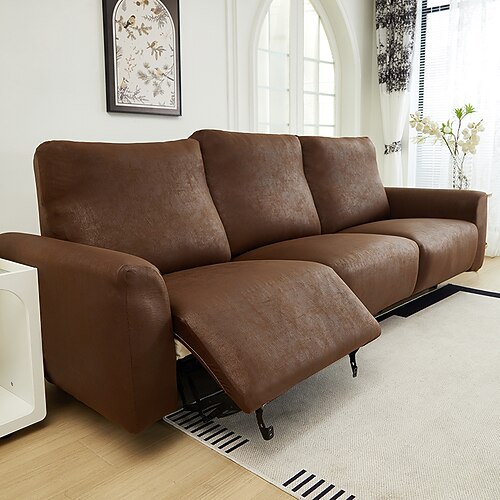 1/2/3 Sitzer Sofabezug für Relaxsessel aus PU-Leder, wasserdicht, einfarbig, elastisch, Schonbezüge für Einzelsofas, für Zuhause und Hotel Image