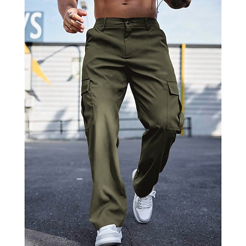 Herren Cargohose Cargohosen Hose Hosen Knopf Multi Pocket Glatt tragbar Outdoor Täglich Campen und Wandern Modisch Klassisch Armeegrün Schwarz Image