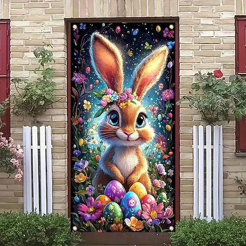 Türdekorationen Türabdeckungen Hase Eier Türteppich Türvorhang Dekoration Hintergrund Innen/Außen Türbanner für die Haustür Bauernhaus Image