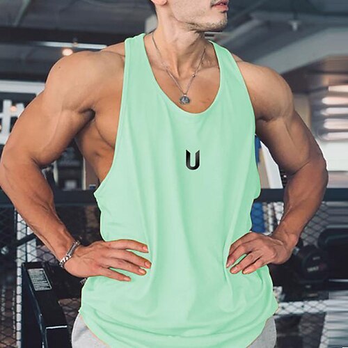 Herren Tank Top Weste Unterhemd Ärmelloses Shirt Ärmellos Rundhalsausschnitt Sommer Einfach Mode Designer Basic Schnelltrocknend Urlaub Straße Ausgehen Schwarz Weiß Hellgrün Top T-Shirt für Herren Image