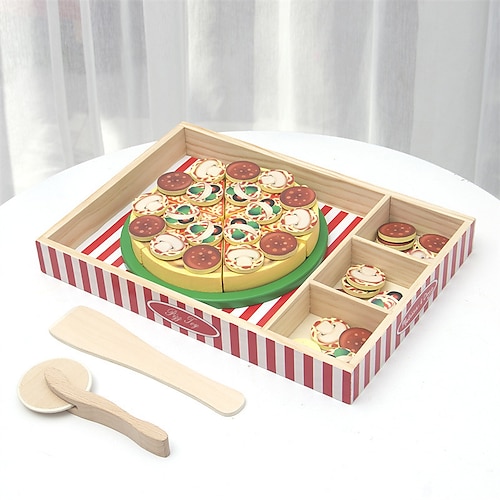 Holz-Pizza-Party-Spielessen Lernspielzeug Spielessen für Kleinkinder Weihnachtsgeschenk Image