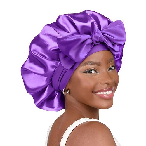 Schlafhaube aus Seidensatin mit Schleife für Damen – weicher, bequemer und stilvoller Haarschutz, in mehreren Farben erhältlich Image