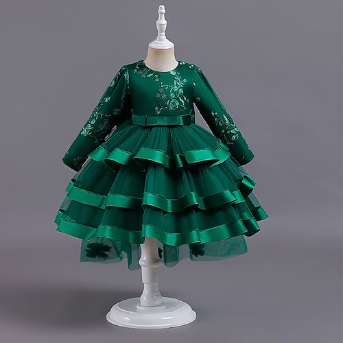 kinderkleidung Mädchen Party Kleid Feste Farbe Langarm Besondere Anlässe Prinzessin Polyester abendkleider Frühling Herbst 3-12 Jahre Weiß Rosa Wein Image