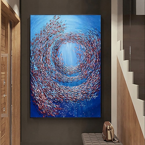 handgefertigtes Ölgemälde auf Leinwand, Wandkunst, Dekoration, abstrakt, Meeresfischerei, Gruppenbilder, Landschaft für Wohnzimmer, Heimdekoration, gerolltes, rahmenloses, ungedehntes Gemälde Image