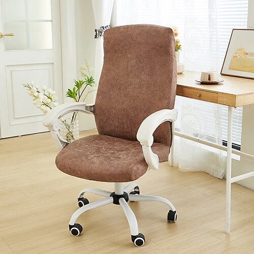 wasserdichte, elastische Stuhlhussen aus PU-Leder, schmutzabweisend, drehbar, dehnbar, Stuhlbezug für Bürocomputertisch, abnehmbare Schonbezüge, Stuhlbezug mit Reißverschluss für Büro Image