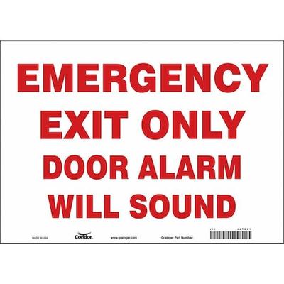 CONDOR 467R81 Exit Sign, Vinyl, 14" W, 10" H, Emergency Exit Only Door Alarm