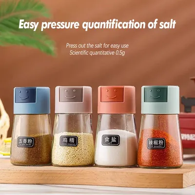 Kitchen Quantitative Seasoning Jar Glass Press Control Salt Bottle Metering And Sprinkling Salt