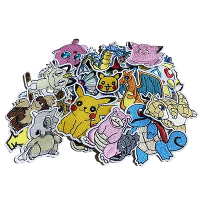 30pcs/set Pikachu Anime Pokemon Cloth Patch Clothes Sticker Sew on Embroidery Patche Applique Iron