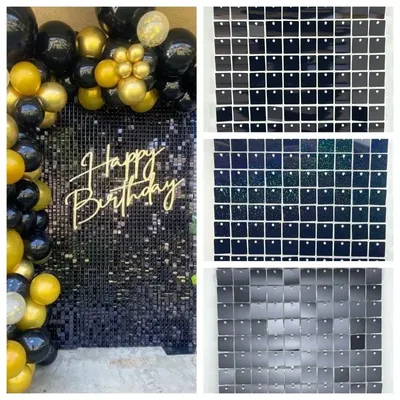 12/16/18/24PCS Shimmer Wall Backdrops BLACK Square Sequin Wall Panel Backdrops Party Backdrops for
