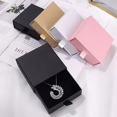 10pcs 8x8x1.7cm Necklaces Earrings Ring Drawer Boxes Small Travel Jewelry Gift Display Packaging Box