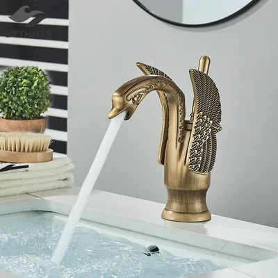 Uythner Luxury Swan Bath Basin Brass Faucet Cold and Hot Water Mixer Taps Black /Gold/Antique