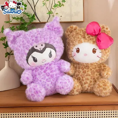 25cm Sanrio Cartoon Kuromi Cinnamoroll Plush Hello Kitty Leopard Print Plush Toy Pendant Decoration