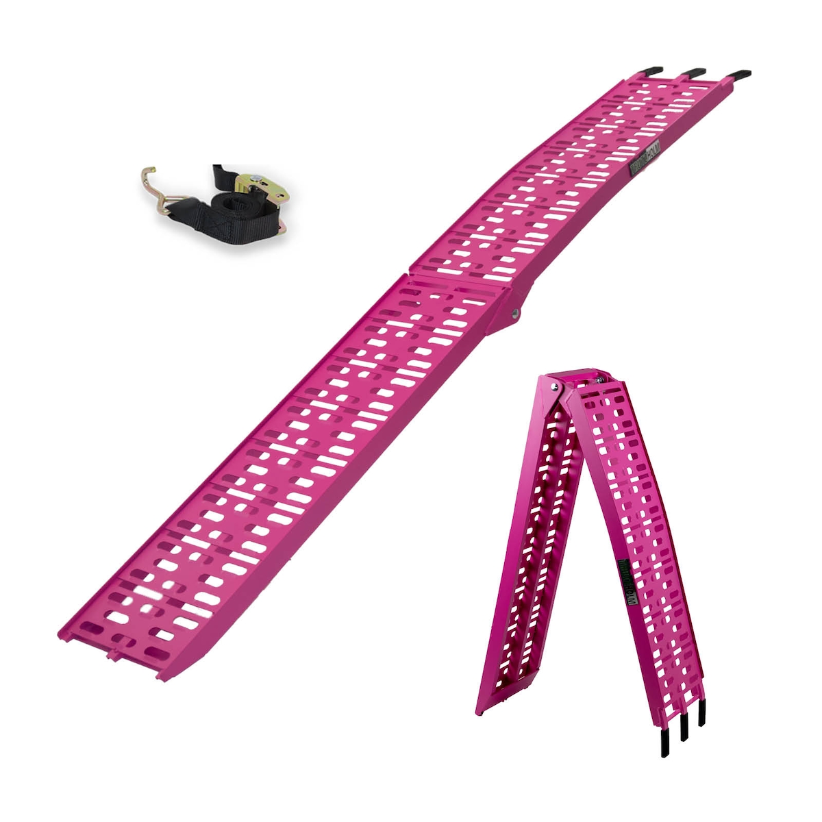 Baumarktplus TRUTZHOLM 1 x Auffahrrampe klappbar 228 cm Traglast 340 kg Alu pink gelocht Rampe Motorradrampe Image