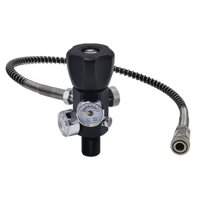 DIN Valve Fill Station Adapter 4500psi/300bar with 20inches Hose Dual Gauge for Charging Scuba Tank