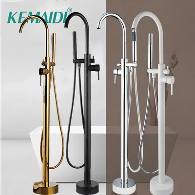 KEMAIDI Golden Plated Bathtub Filler Shower Roman Tub Faucet Set Free Standing Black Bath Shower